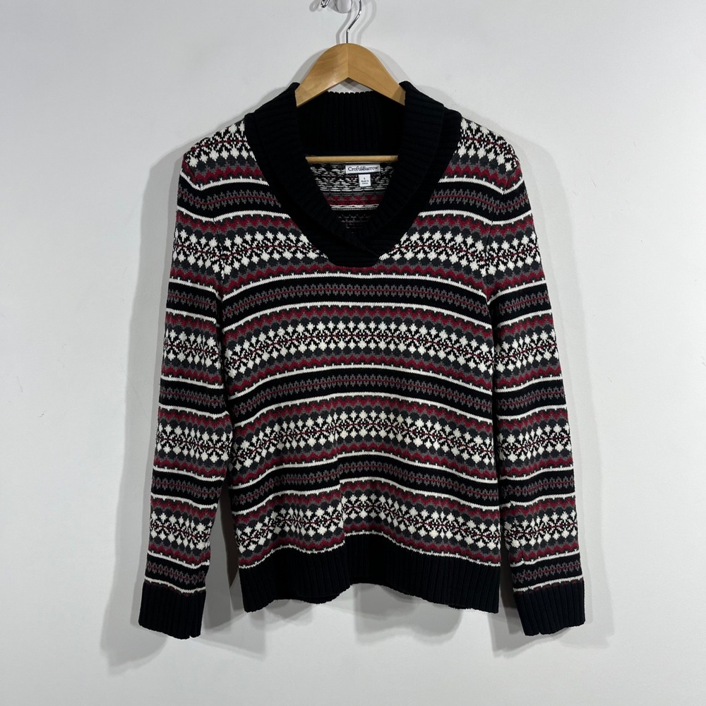 Croft & Barrow Nordic Fair Isle Shawl Collar Sweater Mens Large Holiday Winter